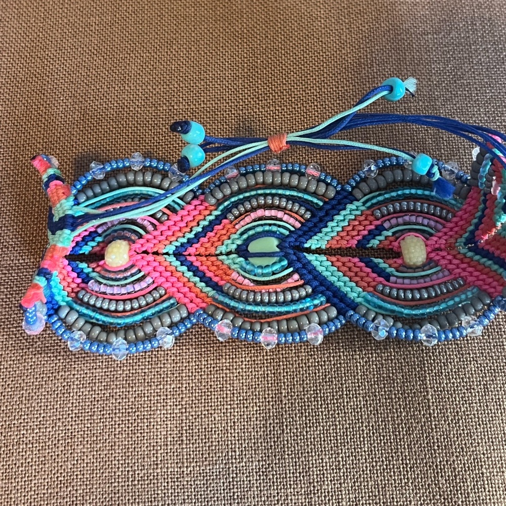 Handcrafted Macrame Style Drawstring Adjustable Bracelet - Picture 4 of 7